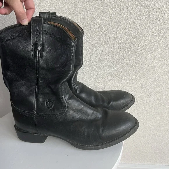 Ariat Mens 9D Heritage Roper Black Leather Cowboy Boots Western Classic EUC